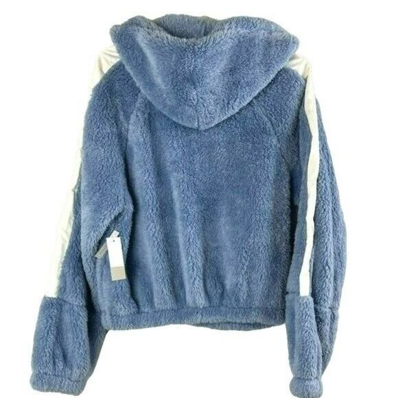 BP Womens Fuzzy Hooded Pullover Sweatshirt Blue & White Size S - Picture 2 of 8